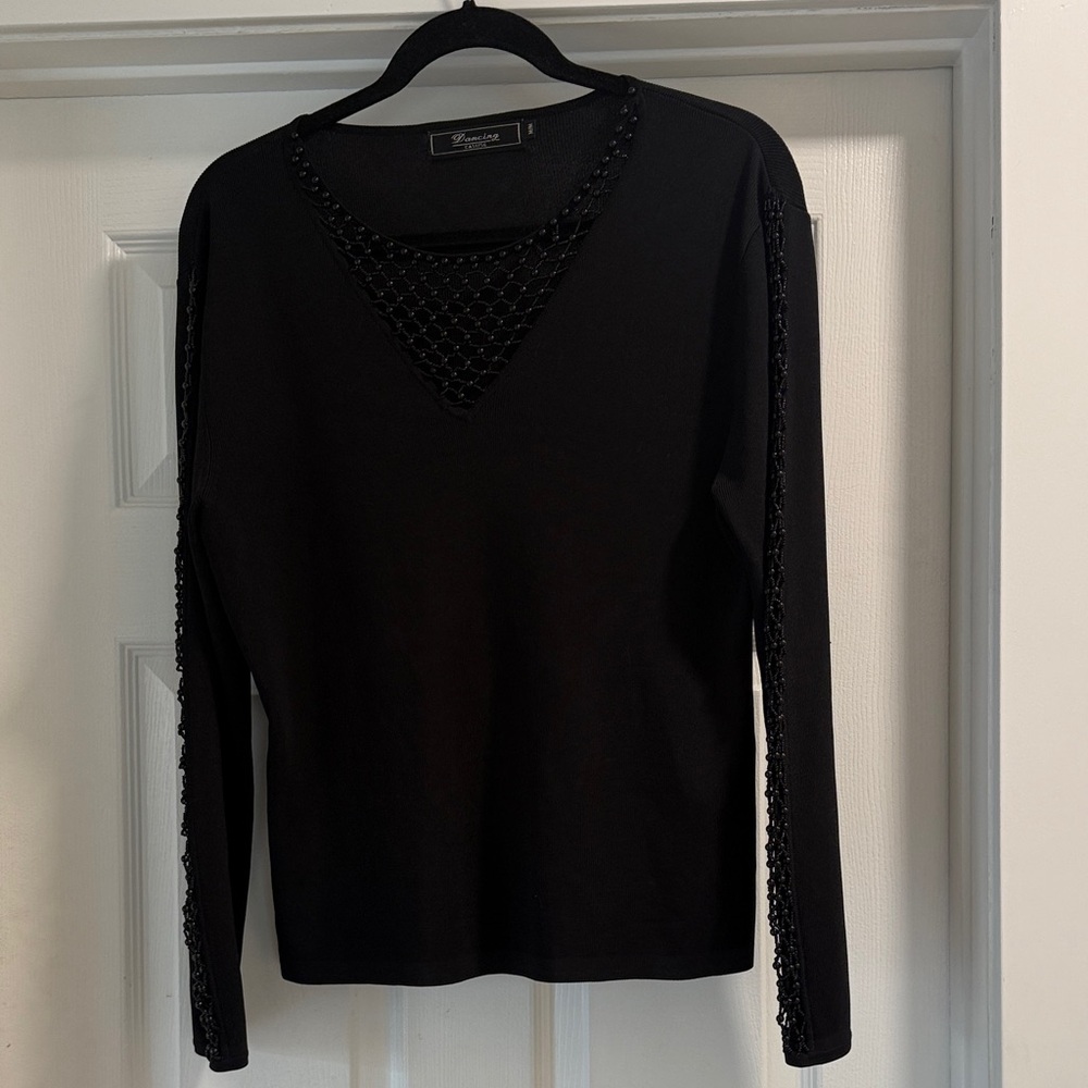 Chic Black Long Sleeve Blouse with Mesh Details